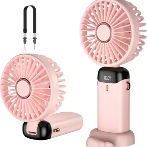 Håndholdt vifte, Mini bærbar USB oppladbar vifte, Liten lommevifte 5 hastigheter med base, 1200mAh batteri sammenleggbar skrivebordsvifte for konto...