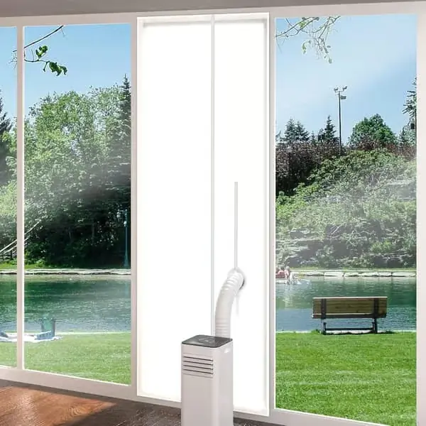 Dørforsegling for mobile klimaanlegg med glidelås for montering på balkongdører, 90 x 210 cm, hvit