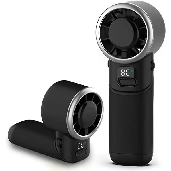 Mini Turbo Vifte - Personlig Bærbarhet - Iskjøler med 5 Hastigheter og LED-skjerm - Reise, Utendørs Bruk - Svart