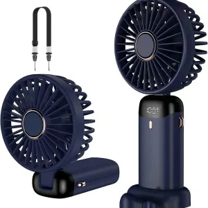 Blå Håndholdt Vifte, Mini Bærbar USB Oppladbar Vifte, Liten Lommevifte 5 Hastigheter med Base, 4000 mAh Batteri Ventilat