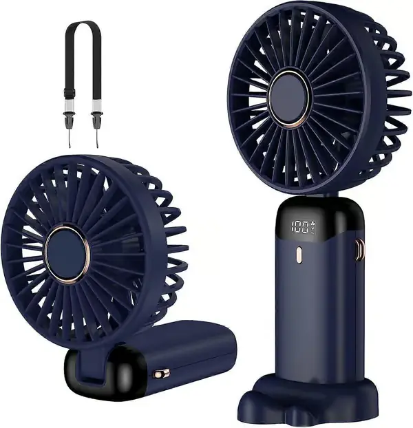 Blå Håndholdt Vifte, Mini Bærbar USB Oppladbar Vifte, Liten Lommevifte 5 Hastigheter med Base, 4000 mAh Batteri Ventilat