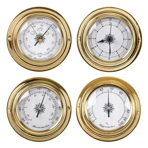 4 stk/sett Termometer Hygrometer Barometer Klokke Kobber for Skall Zirkonium Marine for Værstasjon