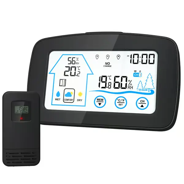 (Svart) Værsentral Stor LCD Digital Termometer Hygrometer, ZQKLA