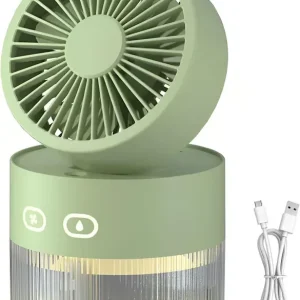 Bærbar Tåkevifte 350ML Vanntank 3-Hastigheter Sammenleggbar LED-lys USB Oppladbar Kjølevifte for Reise Utendørs Skrivebord Green