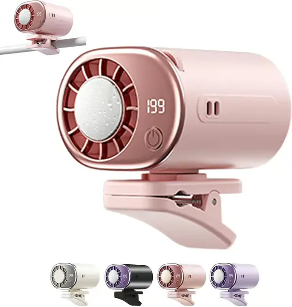 Bærbar klemmevifte og halsvifte, hastigheter, USB oppladbar midje- og halsvifte med kjølefunksjon Universell iskjølevifte 360° roterbar Pink