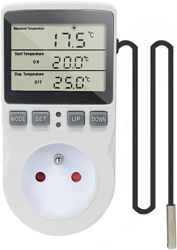 220V Digital Temperaturkontroller Termostatkontakt Varme Kjøling med Probe, LCD Temperaturkontrollerkontakt for