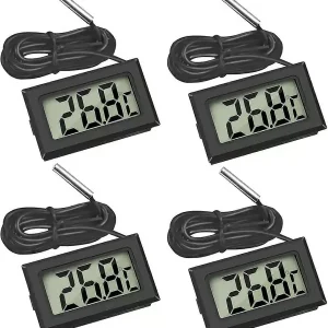 Mini Digital LCD Termometer Temperatur med Temperaturprobesensor Tester for Kjøleskap Frysere Akvarium (4X Svart)