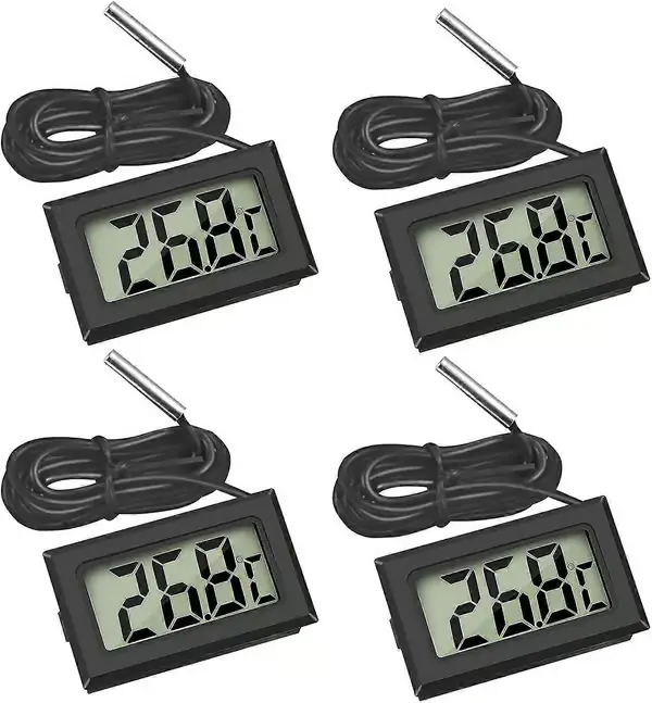 Mini Digital LCD Termometer Temperatur med Temperaturprobesensor Tester for Kjøleskap Frysere Akvarium (4X Svart)