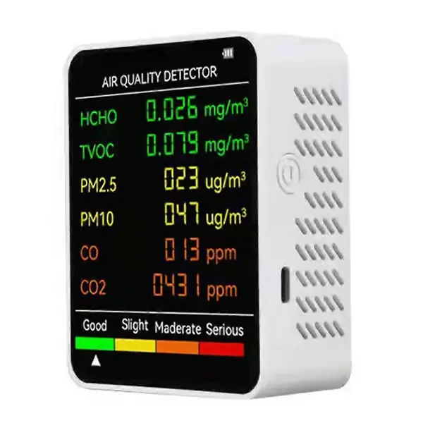 6-i-1 PM2.5 PM10 HCHO TVOC CO CO2 Luftkvalitetsdetektor CO CO2 Formaldehyd Monitor Hjemmekontor Luft