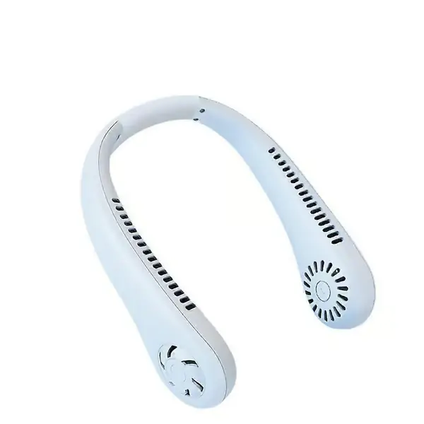 Bærbar Mini Hjem Sommer Luftkjølt Nakkehengende Vifte for Utendørs Sport, Løping, Reise Uten Blader, Bærbar USB Nakke Shell white