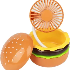 wxsp Oppladbar hamburgerbordvifte med speil, 7,6 cm, liten, søt, kraftig, 3 hastigheter, 360° roterbar, USB, bærbar bordvifte for hjem, kontor,