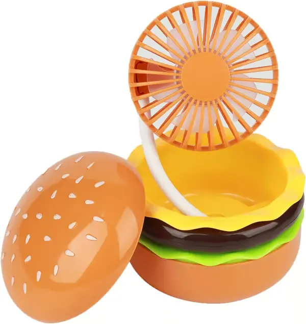 wxsp Oppladbar hamburgerbordvifte med speil, 7,6 cm, liten, søt, kraftig, 3 hastigheter, 360° roterbar, USB, bærbar bordvifte for hjem, kontor,