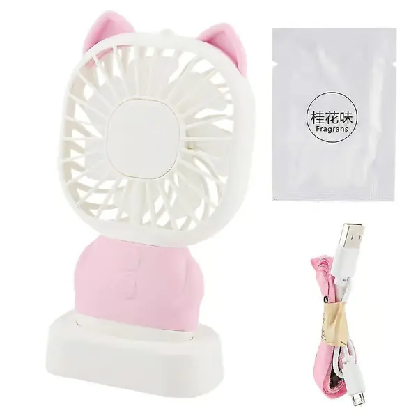 1 stk Mini Håndholdt Skrivebordsvifte Aromaterapi Nattlampe USB Bærbare Kontorvifter (Rosa)