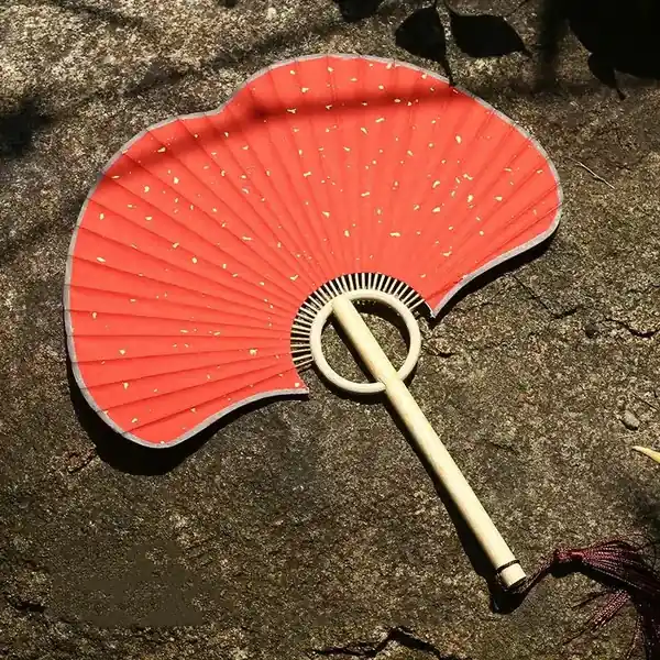 Hånd Ginkgo Rund Vifte Papir DIY Sammenleggbar Vifte Bambus Bryllupsmaling Red