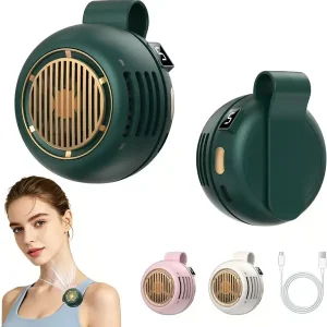 2-pakke klipsventilator 360° rotasjon, bærbar mini bladløs personlig vifte med LED-skjerm 5-trinns kjøling for bruk på skjorte og midje Green