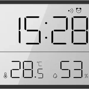 Digitalt termometer og hygrometer - Værstasjon - Liten LCD vekkerklokke - Med 12/24-timers temperatur- og fuktighetsvisning (℃/℉) og batteristøtte