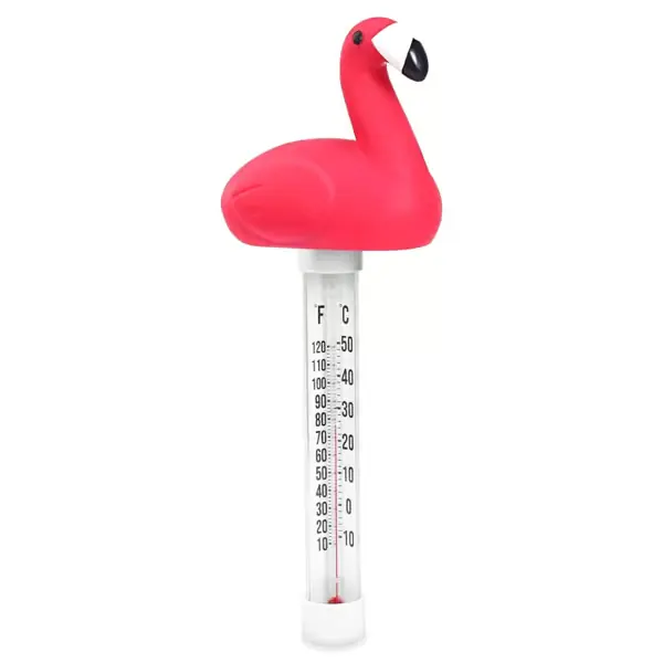 Flytende bassengtermometer med flamingo, stor lettlest skjerm, knusesikkert for bassenger, spa, akvarier red