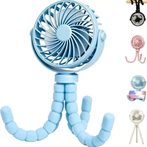 Octopus Mini Klips-vifte, USB Oppladbar Fleksibel Stativvifte med Telefonholder for Innendørs og Utendørs Bruk Blue