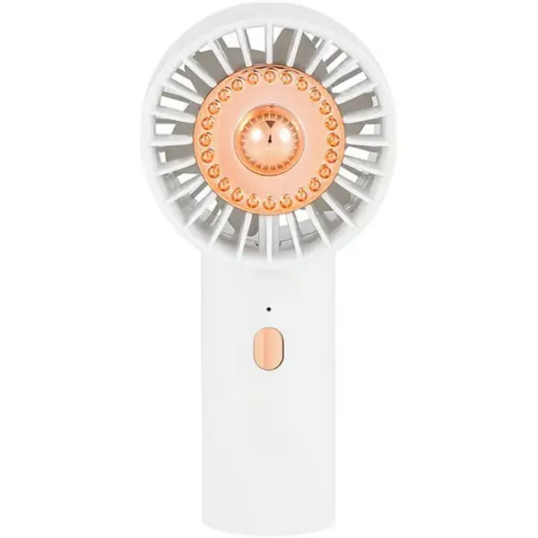 Minilommefan med tre hastigheter, kraftig og stillegående luftstrøm. USB oppladbar - hvit.