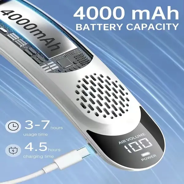 4 Turbo Bladeless Halsvifte 4000mAh USB Oppladbar 3 Hastigheter LED-skjerm 360° Kjøling Bærbar Vifte For Utendørs Reise 1Pcs