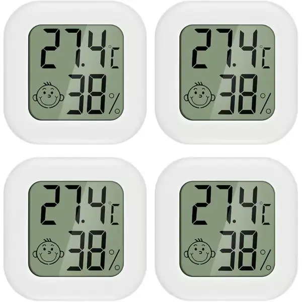 4-delt mini LCD-termometer hygrometer innendørstermometer egnet for barnerom, soverom