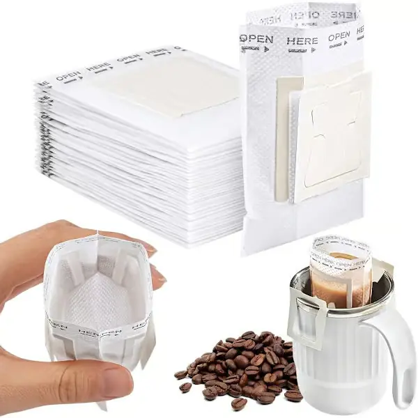 Kaffefilterposer 50 engangs kaffefilterposer sammenleggbare matvaregodkjente kaffefilterposer med hengeløkker for de fleste kopper Ideell for og hv...