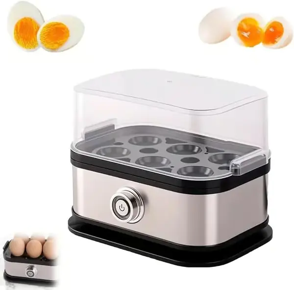 Multifunksjonell eggdamper med gjennomsiktig lokk, elektrisk eggkoker i rustfritt stål med kapasitet for 6 egg, kjøkkeneggdamper, multifunksjonell ...