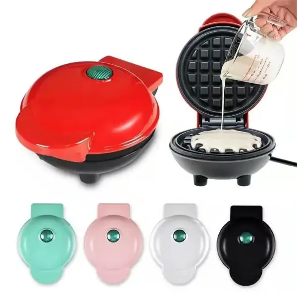 Mini Vaffeljern, EU 4 Tommers Vaffeljern med Kompakt Design, Lett å Rengjøre, Non-Stick Overflate, Perfekt for Frokost, Dessert, Smørbrød Svart (PA...