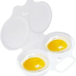 Hvit Mikrobølgeovn Eggepocher 2-Hulls Nonstick Eggekoker med Lokk Dobbel Kopp Pochert Egg Maker Enkel Eggekoker Kjøkkenutstyr