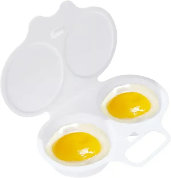 Hvit Mikrobølgeovn Eggepocher 2-Hulls Nonstick Eggekoker med Lokk Dobbel Kopp Pochert Egg Maker Enkel Eggekoker Kjøkkenutstyr