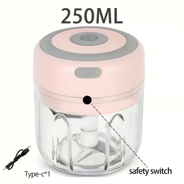 FLZH Elektrisk Mathakker 250ml – USB Oppladbar Miniprosessor med 3 Blader Pink