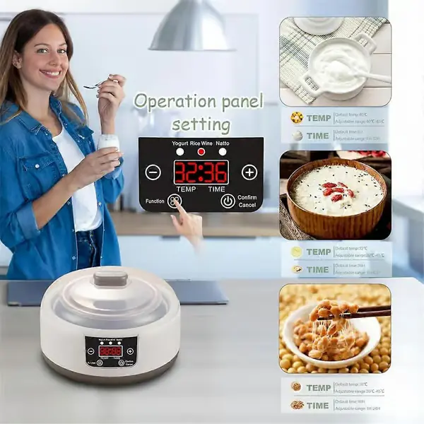 [KK] 36-timers yoghurtmaskin, 1,2L automatisk digital yoghurtmaskin EU-plugg