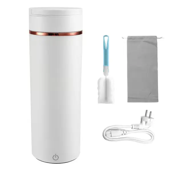 Mini Elektrisk Vannkoker Bærbar Reise Vannkoker med 6 Variable Innstillinger 500mL 316 Rustfritt Stål Auto Avstenging White EU Plug