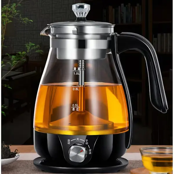 Glass Vannkoker 1L 600W, Elektrisk Vannkoker Med Varmefunksjon. Avtakbar Te-infuser Og Filter.