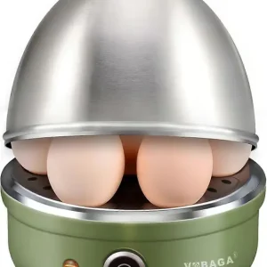 Elektrisk eggkoker med automatisk avstenging, rustfri skuff, kurv, vintage grønn