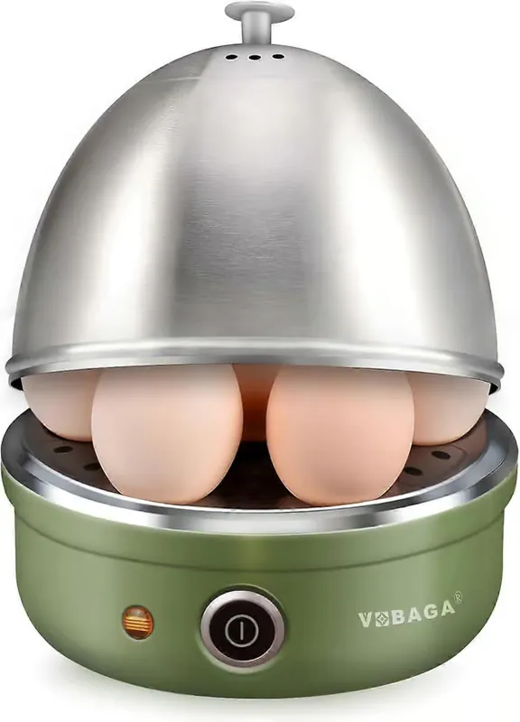 Elektrisk eggkoker med automatisk avstenging, rustfri skuff, kurv, vintage grønn