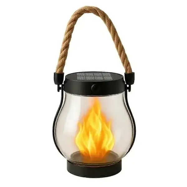 Soldrevet utendørslykt, vanntett, flimrende flamme, solcellelykt (1 enhet)