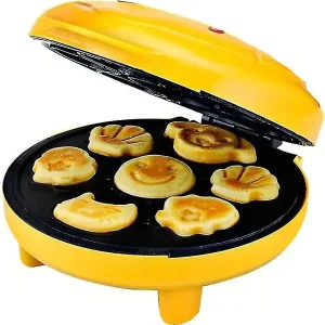 Minivaffeljern for dyr, lager 7 interessante spesialformede pannekaker, automatisk avstenging, non-stick-panne, gul