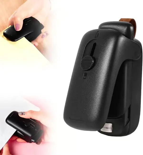 2-i-1 Poseforsegler med Innebygd Kutter Bærbar Mini Varmeforseglingsmaskin Batteridrevet Poseforsegler for Snacks Plastposer