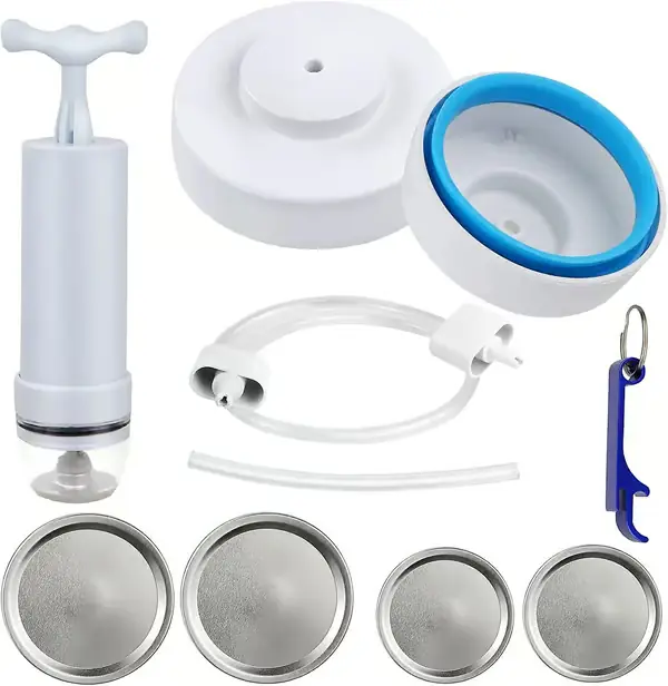 Mason Jar Vakuumforsegler Kit for Brede & Vanlige Mason Krukker, med Håndvakuumpumpe & Suge Slangekobling for Foodsaver, egnet for Hjemmekjøkken og
