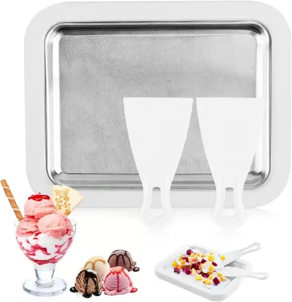 Instant Iskremmaskin Isrullplate Rullet Iskremmaskin med 2 Spatler Rullet Isplate for å Lage Iskrem Gelato Frukt Milkshake