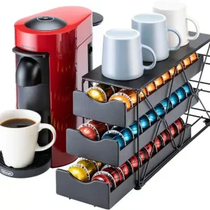 Flaggskip Pod Holder Vertuo Pod Skuff Stor Multi-lags Kaffepod Holder (3 Lag (60 Pods Kapasitet))
