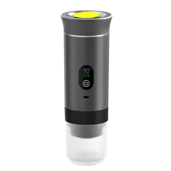 [KK] Bærbar elektrisk kapselkaffemaskin, kompatibel med kapsler og kaffepulver, med display, grå
