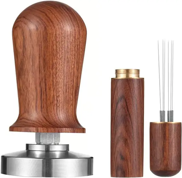 Espressostamper og Kaffefordeler - Trehåndtak, rustfri base - Egnet for espresso - Barista-sett - 51 mm