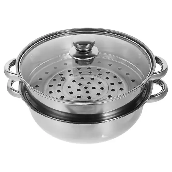 Dumpling Steamer Rustfritt Stål Dampgryte Fiskedampgryte Grønnsaksdampgryte Gryte Sjømatdamper Silver 33.00X27.50X17.00CM