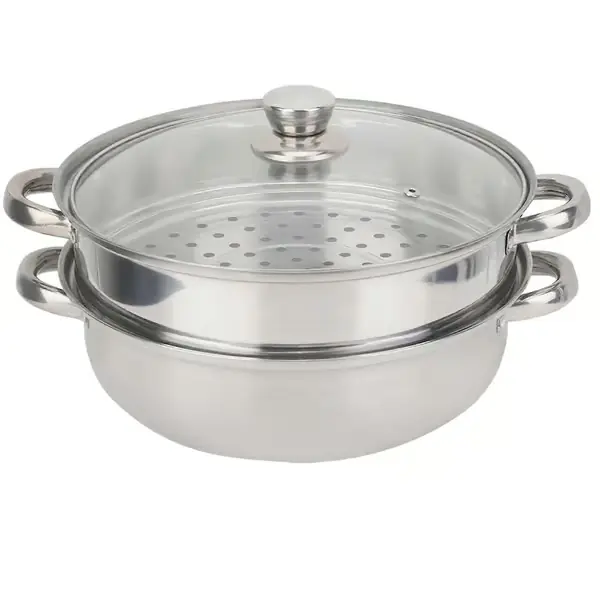Dampkoker i rustfritt stål, 2-lags dampkokersett med synlig glasslokk, kjøkkenutstyr for matlaging av grønnsaker, sjømat, supper, gryteretter