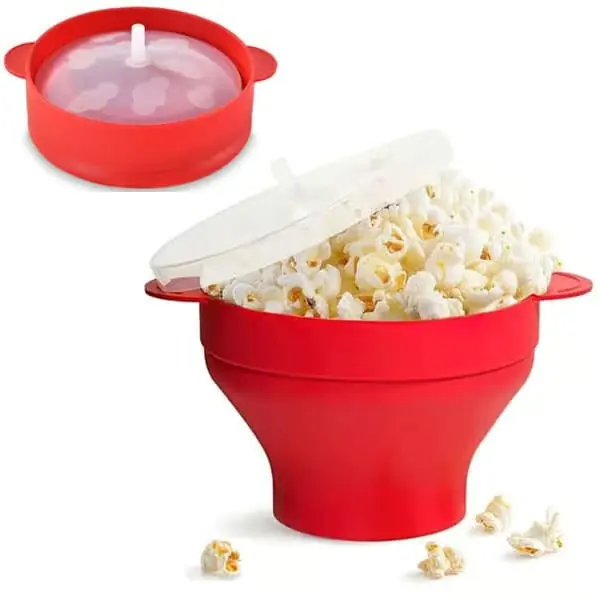 Popcornbolle i silikon for mikrobølgeovn – Sammenleggbar rød popcornbolle for mikropopcorn