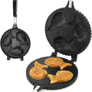 Fiskeformet vaffeljern — Non-stick form for tre fiskeformede kaker — Japansk dobbel arkform — Enkel å rengjøre (Ho)