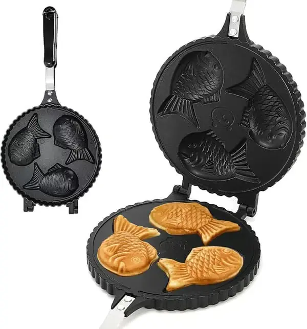 Fiskeformet vaffeljern — Non-stick form for tre fiskeformede kaker — Japansk dobbel arkform — Enkel å rengjøre (Ho)