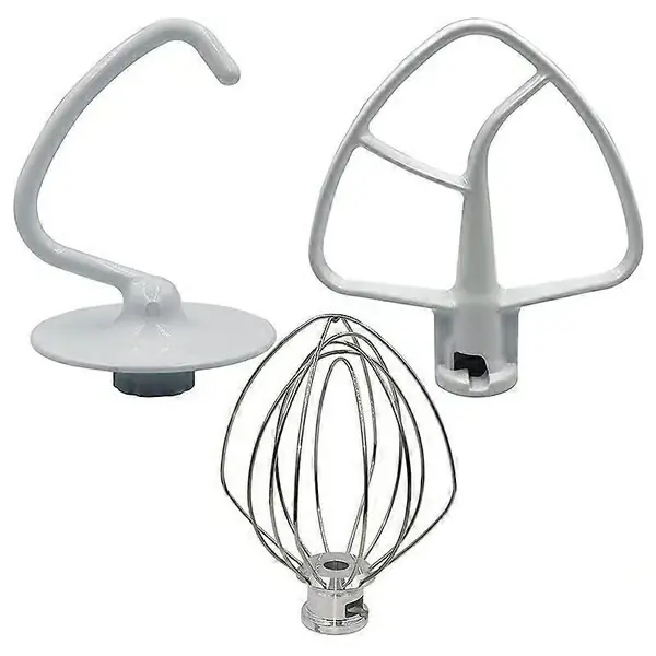 Mikser Kit for KSM150 Inkluderer Deigkrok Visp og Belagt Flat Visp, 3 Deler Stativmiksere Re WhiteSilver